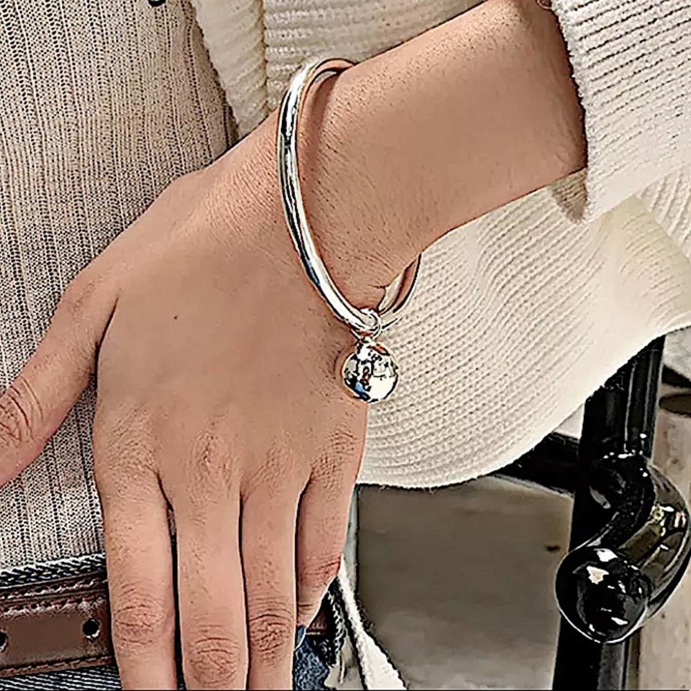 STERLING SILVER CHARM BALL BANGLE BRACELET - Picture 3 of 15